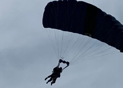 Parachuting through the air